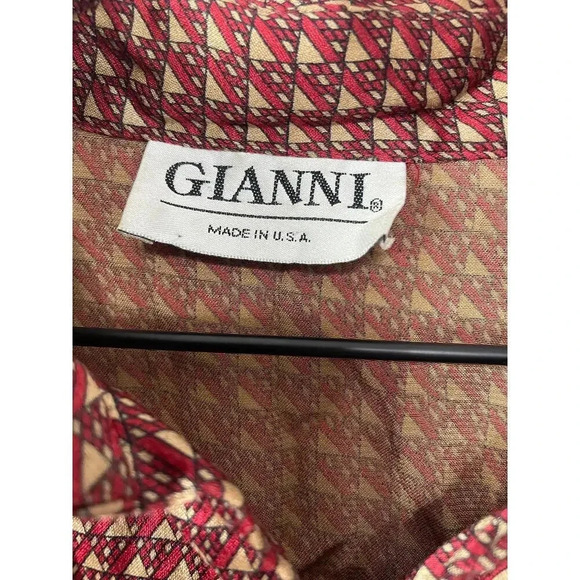 Vintage Gianni Made in USA Button Down Burgundy & Gold Geometric Pattern - Picture 7 of 12